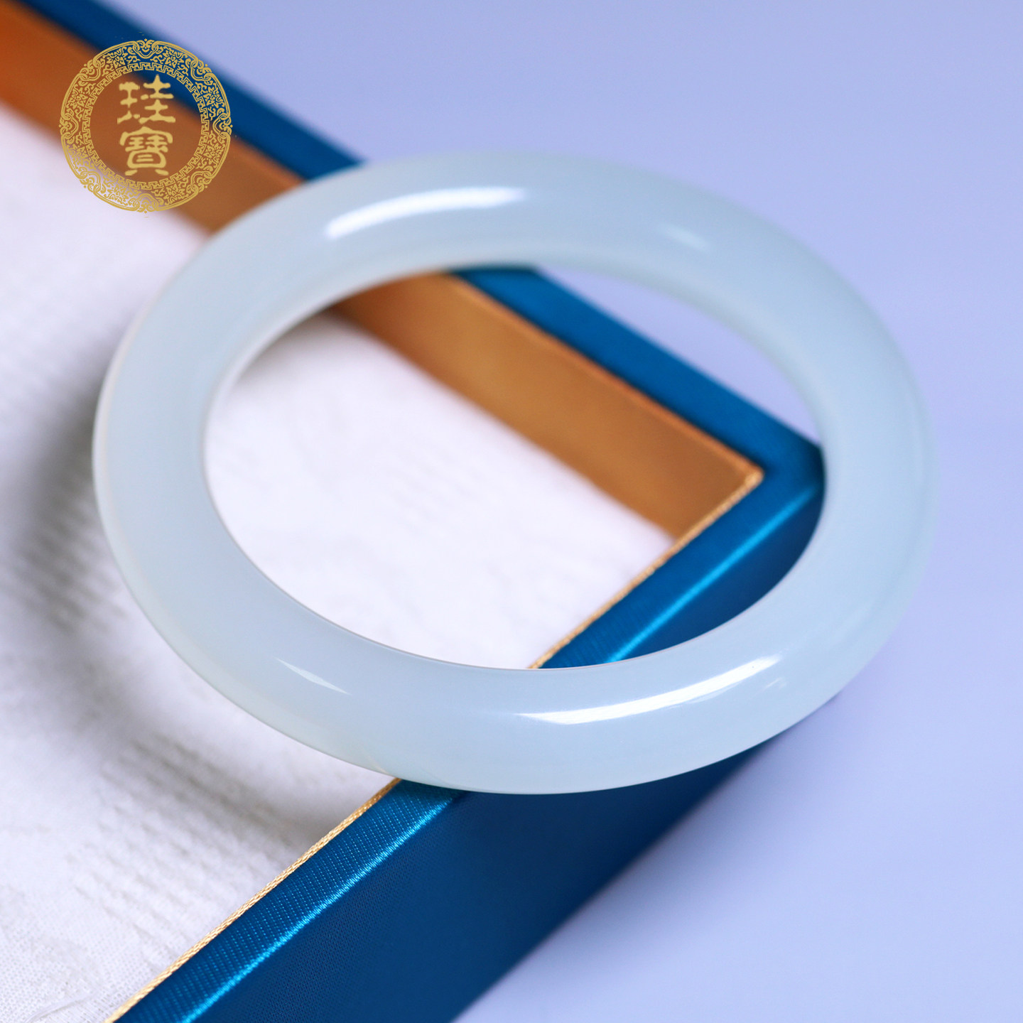 珪宝57.5mm和田玉高冰白晴圆条手镯女士美人条玉镯子玉器手饰415A