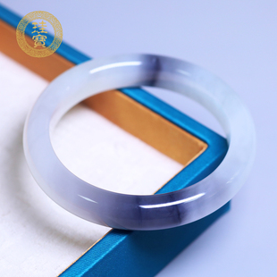 珪宝56.6mm和田玉冰烟紫宽条手镯女款一口紫玉镯子天然玉石带证书