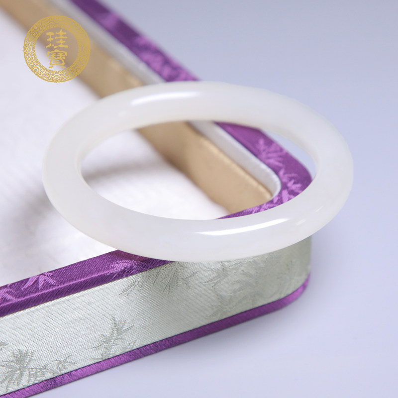 珪宝和田玉藕粉细圆条手镯女款玉镯子天然带证书圈口60.3mm送女友