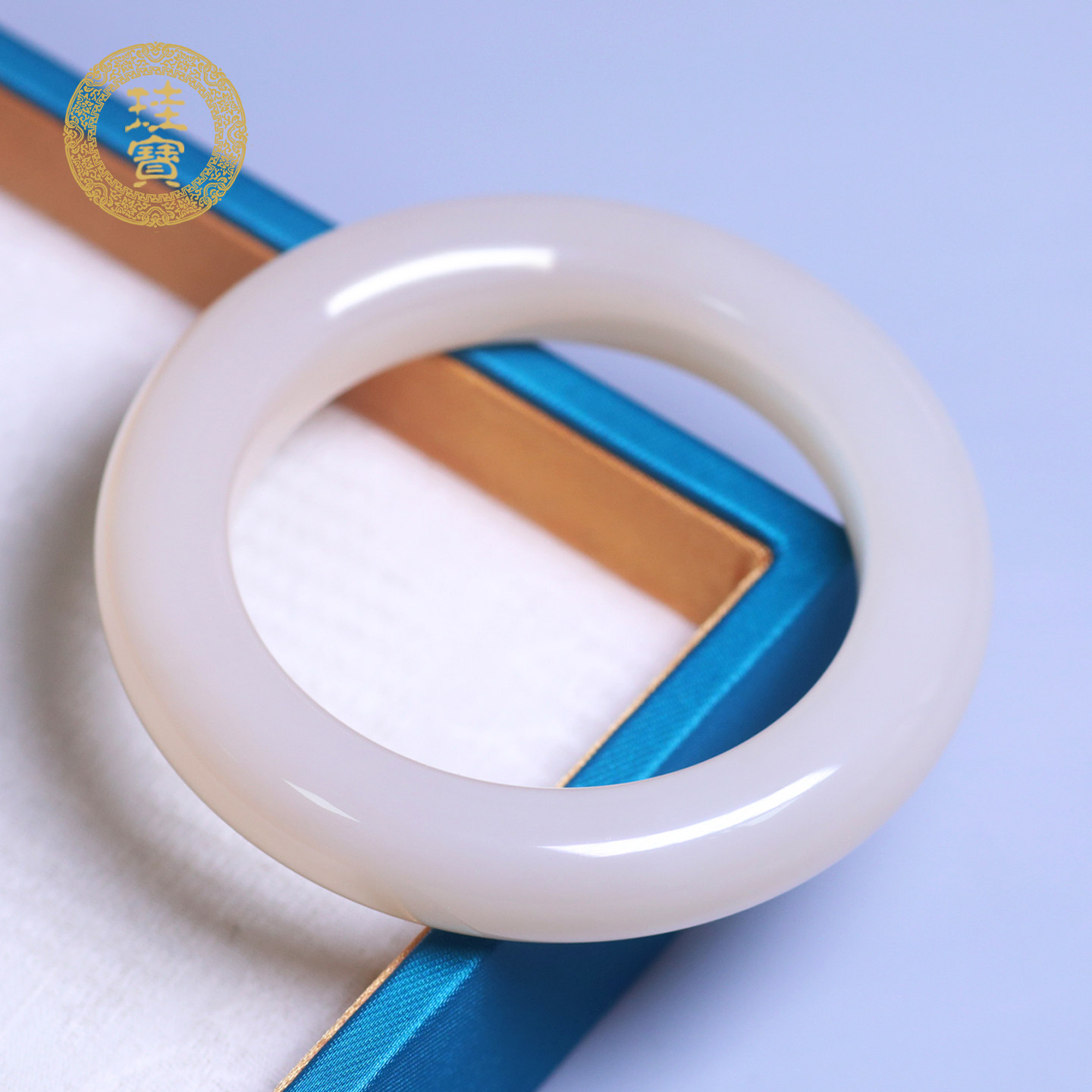 珪宝54.5mm和田玉藕粉宽条手镯女款温润玉镯子天然玉石手饰带证书