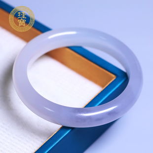 珪宝58mm和田玉冰烟紫宽条手镯女款玉镯子天然玉石带证书礼物2A45