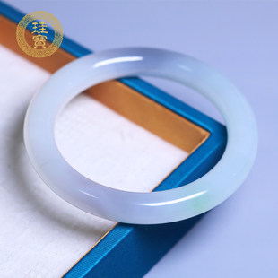 珪宝59.4mm和田玉烟紫翠青圆条手镯女款三色玉镯子天然玉石带证书