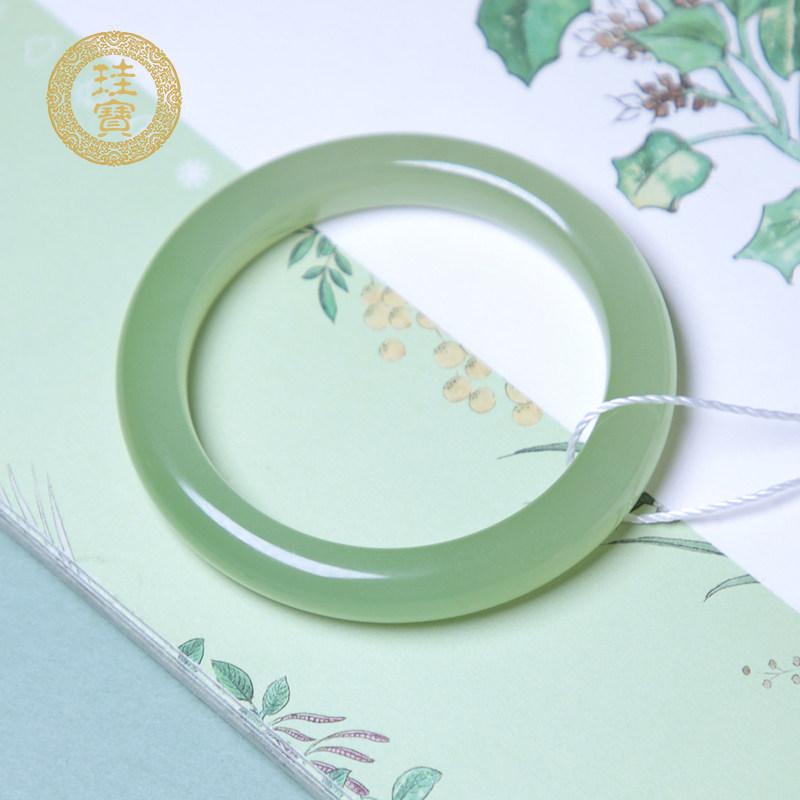 珪宝和田玉高冰翠青色宽条手镯女款天然玉石玉镯子内径56.5mm0971