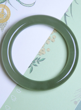 珪宝和田玉湖水绿胖圆条手镯女款玉镯子天然圈口56.7mm送女友0574