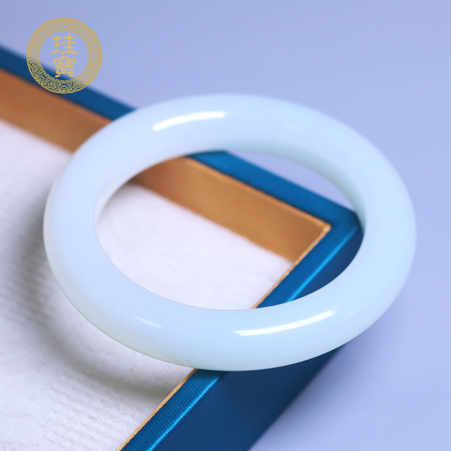 珪宝55mm和田玉白玉宽条手镯女款素圈玉镯子手饰带证书送女生礼物