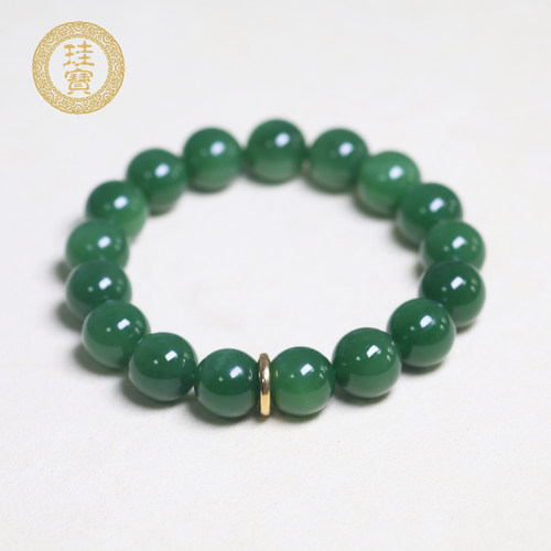 珪宝和田玉碧玉圆珠手链女约12mm