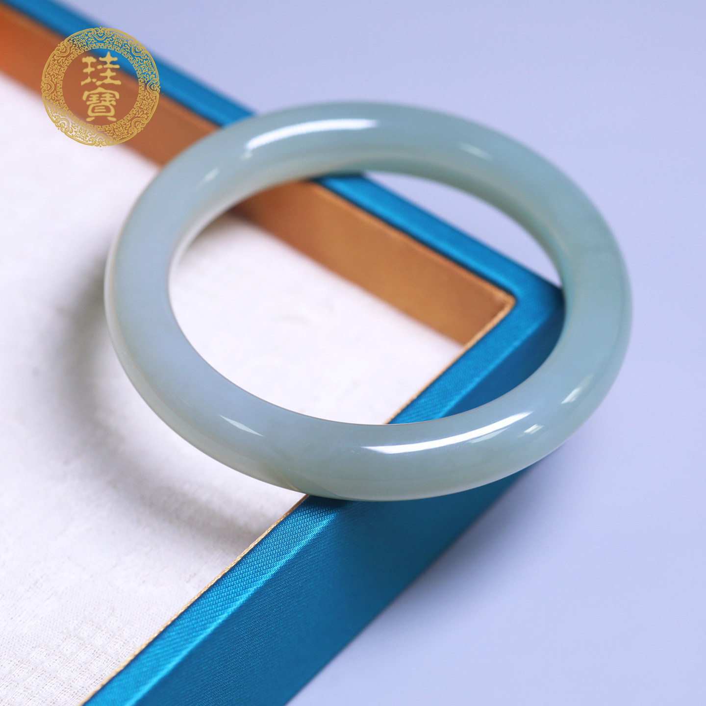 珪宝和田玉青白玉宽条手镯55.8mm
