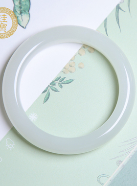 珪宝和田玉羊脂玉宽条手镯圈口55.9mm女士玉石镯子宽约10.7mm1245