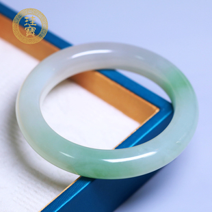 珪宝57mm和田玉翠青宽条手镯女款天然玉石玉镯子带证书送女生礼物