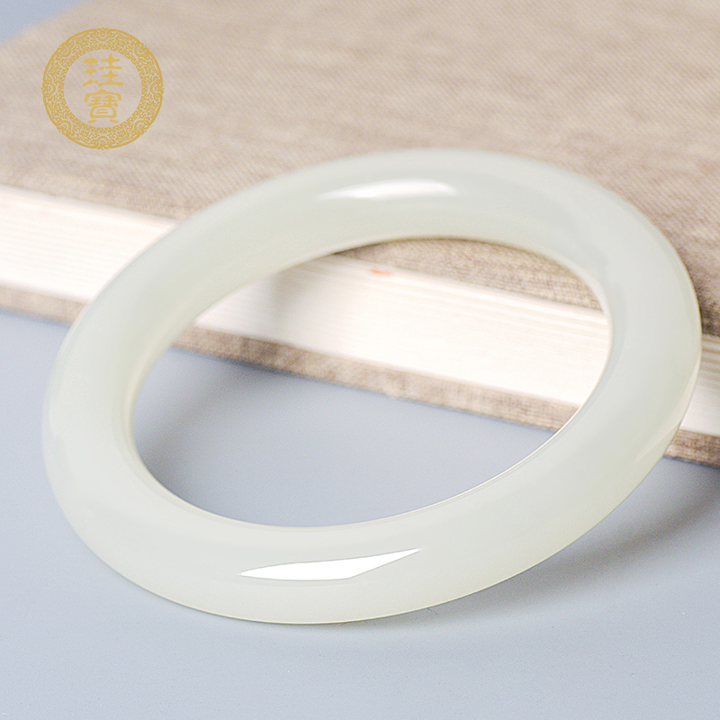 珪宝和田玉白玉胖圆条手镯女款天然玉石玉器玉镯子少女正品