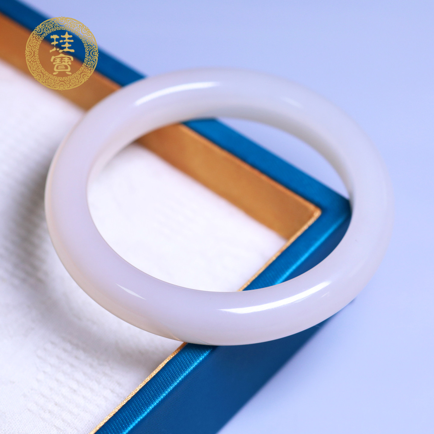 珪宝56mm和田玉藕粉宽条手镯女款冰粉玉镯子福镯天然玉石礼物C24