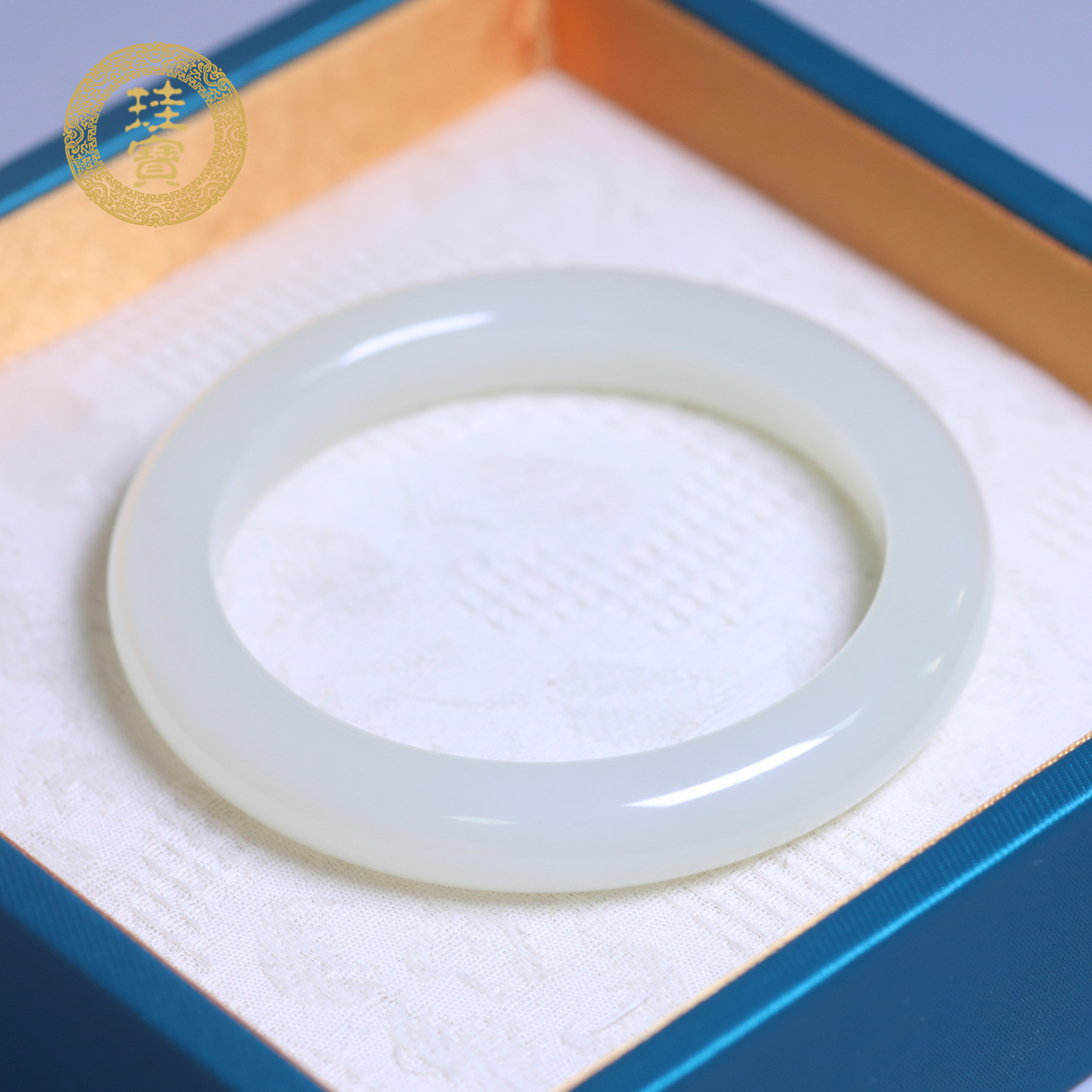 珪宝和田玉白冰晴宽条手镯女57mm