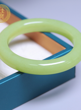 珪宝和田玉黄玉宽条手镯女款58mm