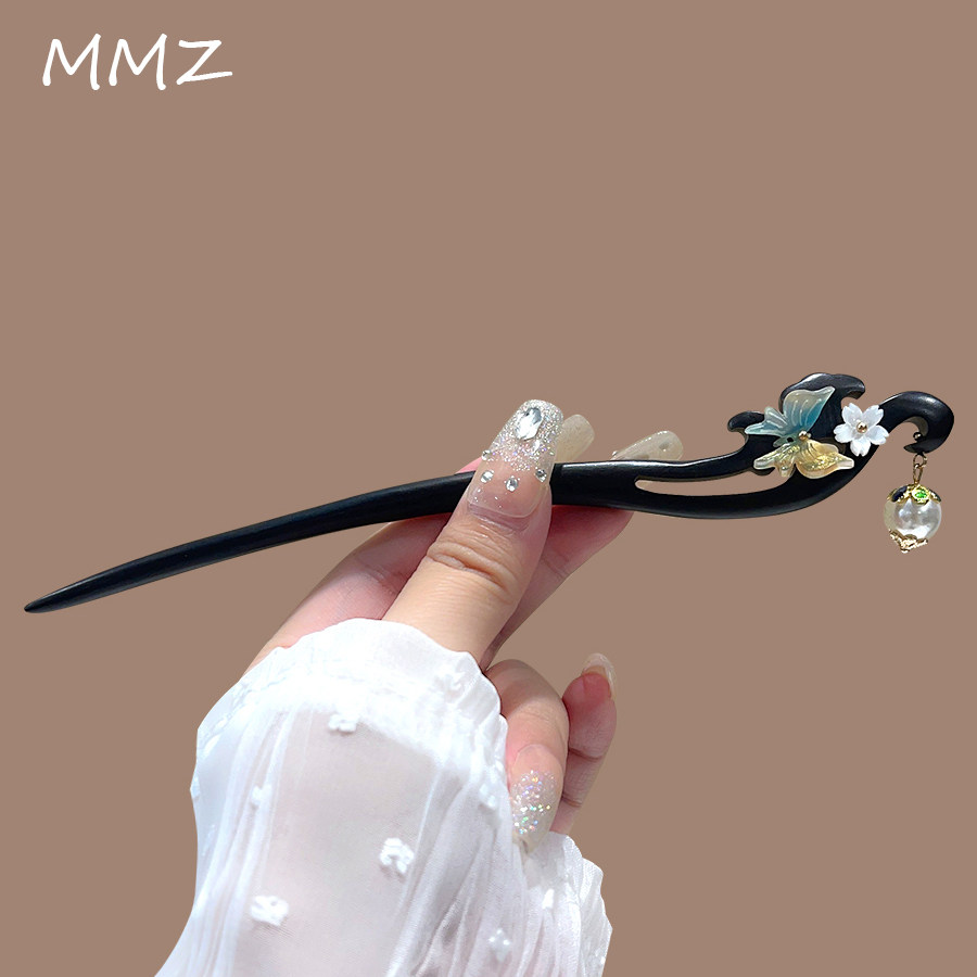 古风黑檀木手工发簪女盘发神器新中式发叉古装汉服丸子头簪子发饰