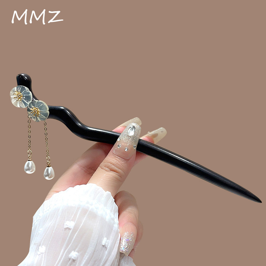 古风黑檀木发簪子流苏木簪女汉服手工日常简约现代盘发旗袍中国风