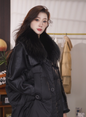 【专柜皮草大上新】秋冬上新保暖插肩袖中长款鹅绒翻领外套冬季女