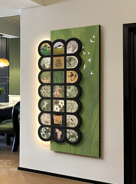 中古风绿色玄关装饰画led发光入户正对门复古走廊挂画艺术壁画