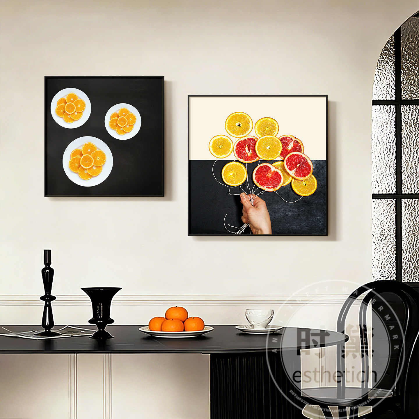 现代简约饭厅装饰画餐桌背景墙面壁画个性创意水果抽象咖啡馆挂画