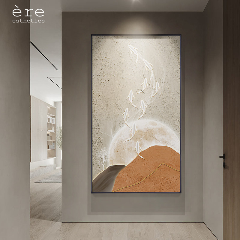 九鱼图入户玄关装饰画现代简约走廊尽头挂画抽象肌理客厅过道壁画