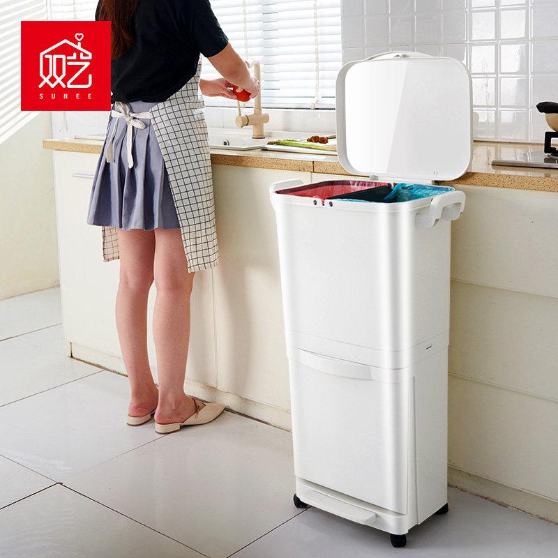 厨房垃圾桶家用厨余分类带盖子大容量高款干湿分离脚踩免弯腰专用