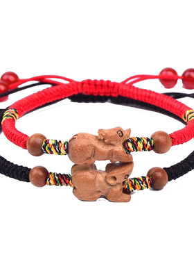 十二生肖桃木手串红绳手链本命年