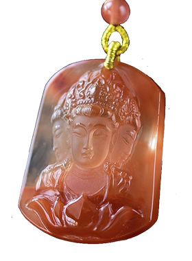 红水晶三面观音吊坠挂件毛衣链