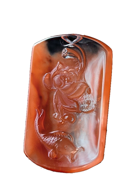 原色俏色红兔毛水晶吊坠连年有余