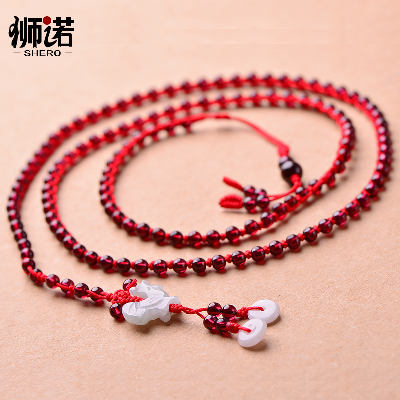 石榴石红绳腰链女款本命年手工编织龙年玉石生肖红腰绳带礼物饰品