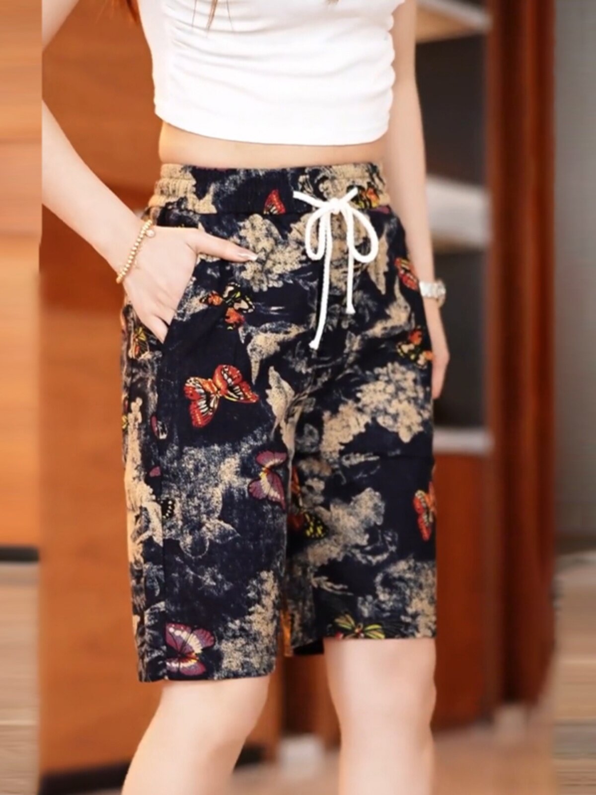 RETRO ETHNIC STYLE CASUAL SHORTS MENS SUMMER THIN TRENDY PRINT BEACH SPORTS PANTS NEW CROPPED PANTS