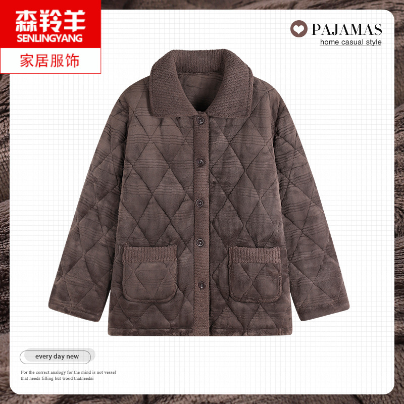 单件上衣睡衣男款珊瑚绒夹棉冬季