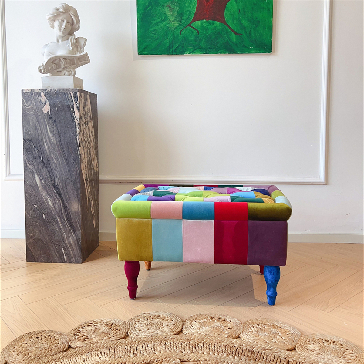 CASA GAIA  盖雅欧式现代简约刺绣拼接脚凳客厅换鞋凳沙发凳脚踏