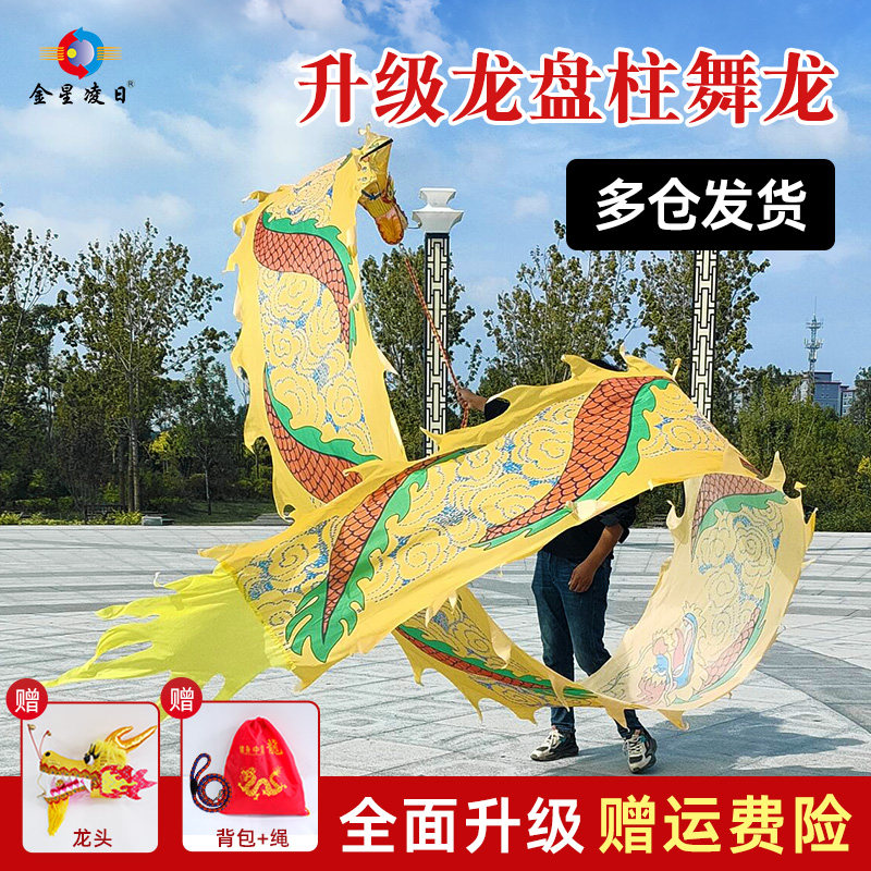 龙盘柱广场健身甩龙舞龙彩带甩彩龙彩条初学中老年耍布可水洗绸缎