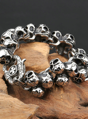 欧美朋克风钛钢男士骷髅头手链