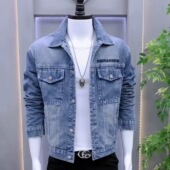 做旧牛仔外套时尚 春秋款 男士 男生帅气复古百搭休闲刺绣牛仔夹克潮