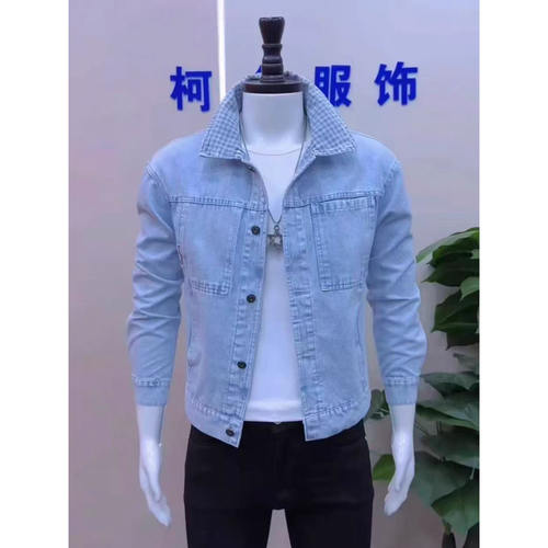 复古翻领修身牛仔外套男春秋款