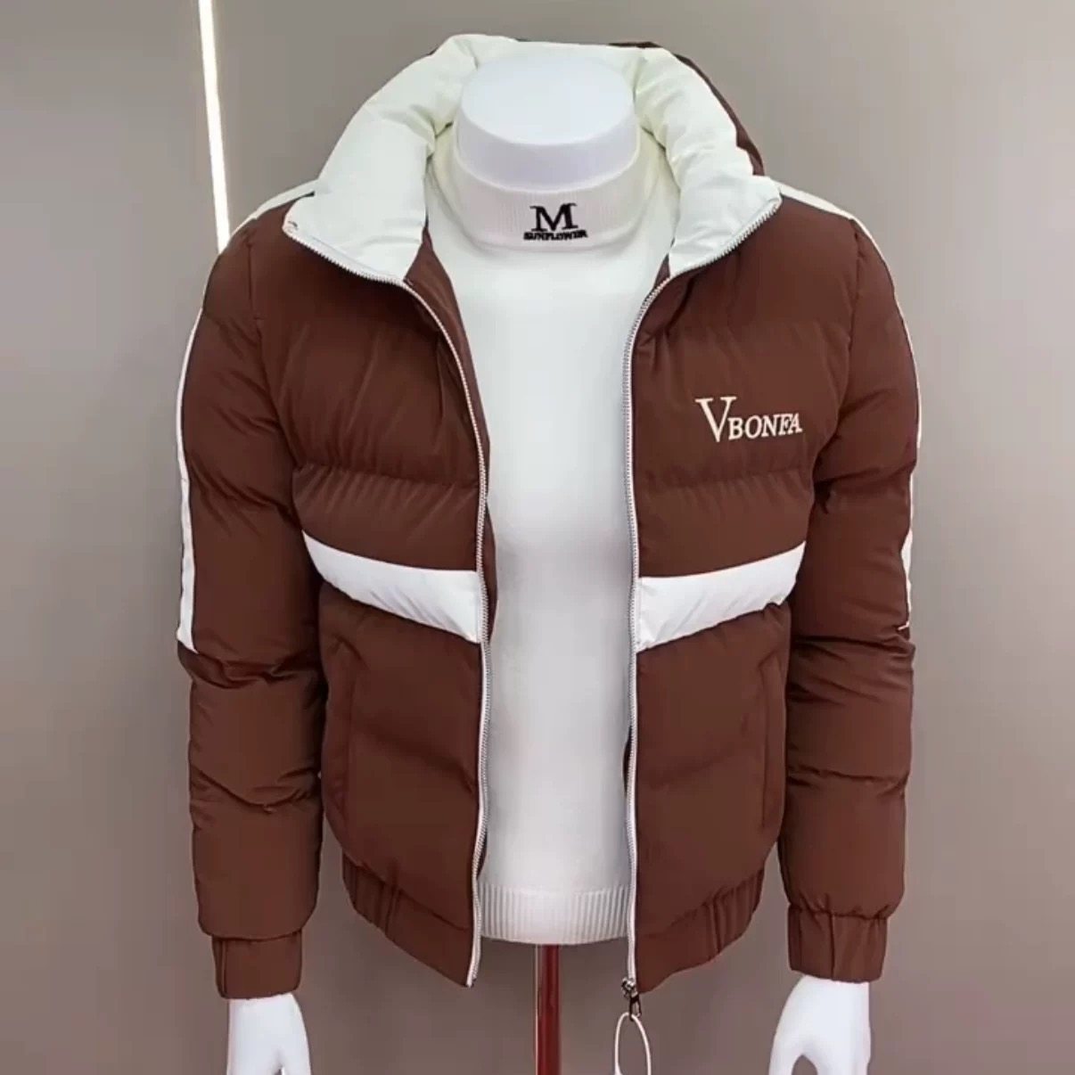 韩版修身潮牌短款立领棉衣男加厚拼色帅气时尚百搭保暖棉服外套男