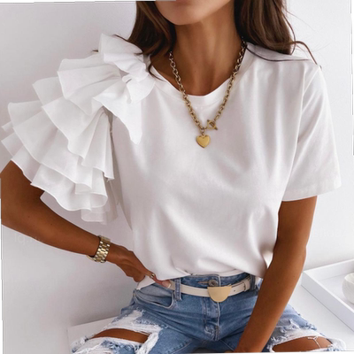 Sleeve Asymmetric Loose T-shirt Top for Summer Women Blouses