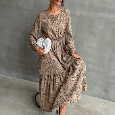 Fashionable Long Sleeve Leopard Print Dress长袖豹纹连衣裙女