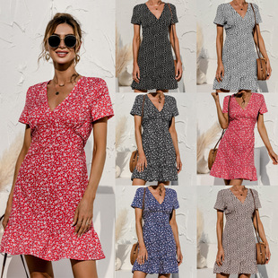 cake hem stitching leaf dressV领蛋糕荷叶摆连衣裙 lotus Vneck