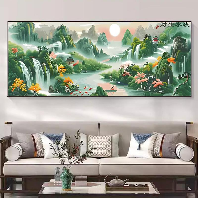 流水生财新中式山水满钻钻石画