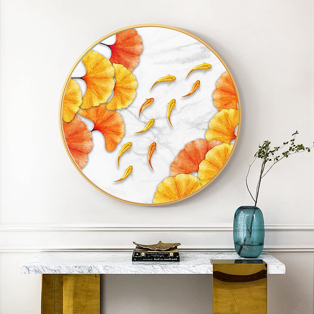 九鱼图钻石画2023新款满钻客厅玄关点贴砖十字绣手工5diy钻石贴画银杏