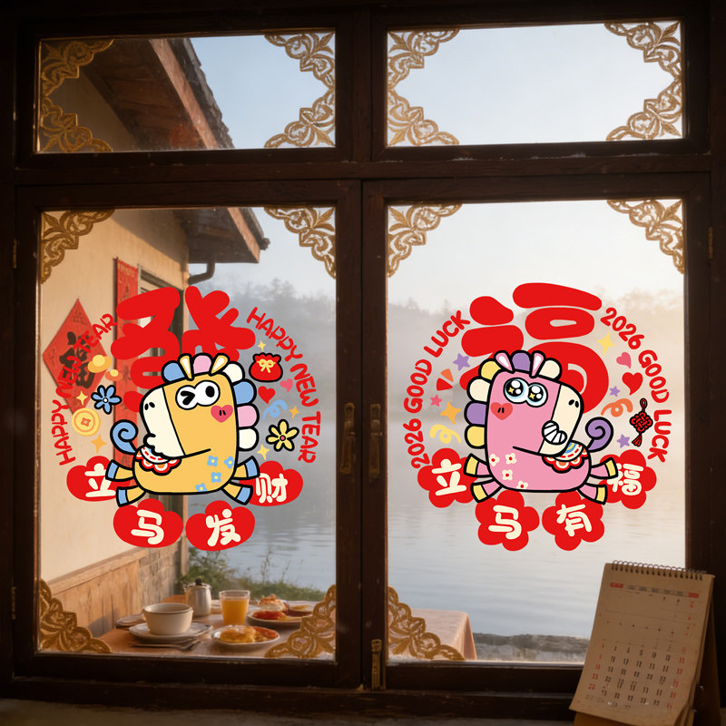 马年新年玻璃贴窗花静电贴2026新款福字门贴厨房家用剪纸装饰用品,节庆用品/礼品,喜字/剪纸/贴纸,淘宝优惠券,粉丝福利购,淘宝优惠卷