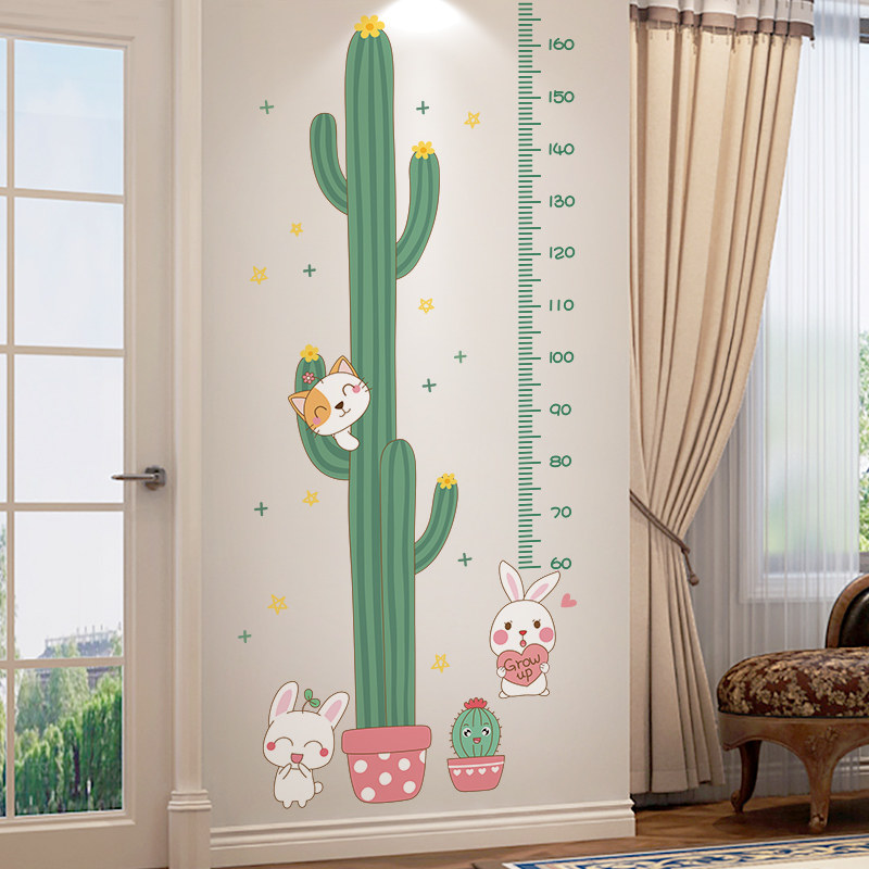 卡通儿童量身高墙贴3d兔子仙人掌身高贴纸宝宝测量仪贴画可移除