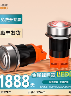 蓝波22FM金属蜂鸣器22MM报警器间断红色闪光断续声DC24V防水IP65