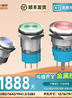 蓝波12mm16mm19mm22mm金属按钮开关带灯圆形自锁复位防水24V220V
