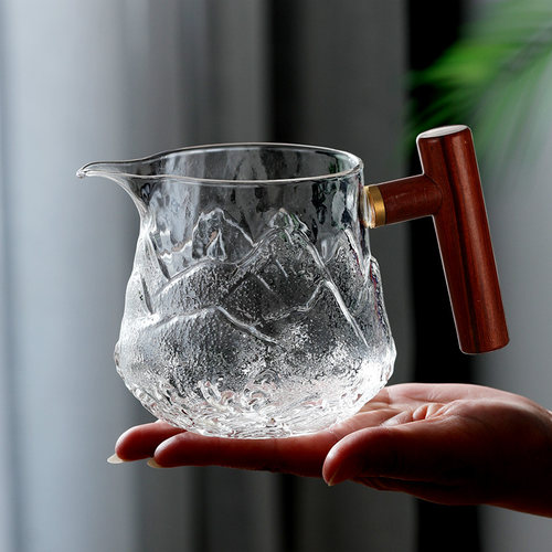 公平杯大容量500ml玻璃茶具男杯锤鹰嘴公道淮木柄茶分配器