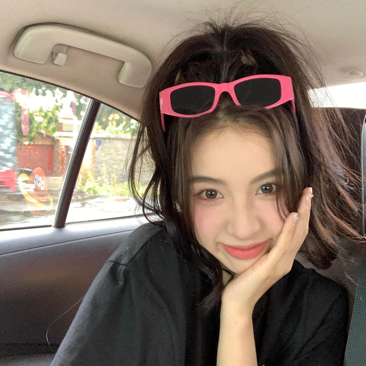 粉色欧美街头时尚凹造型太阳眼镜网红显脸小方形眼镜遮阳墨镜少女