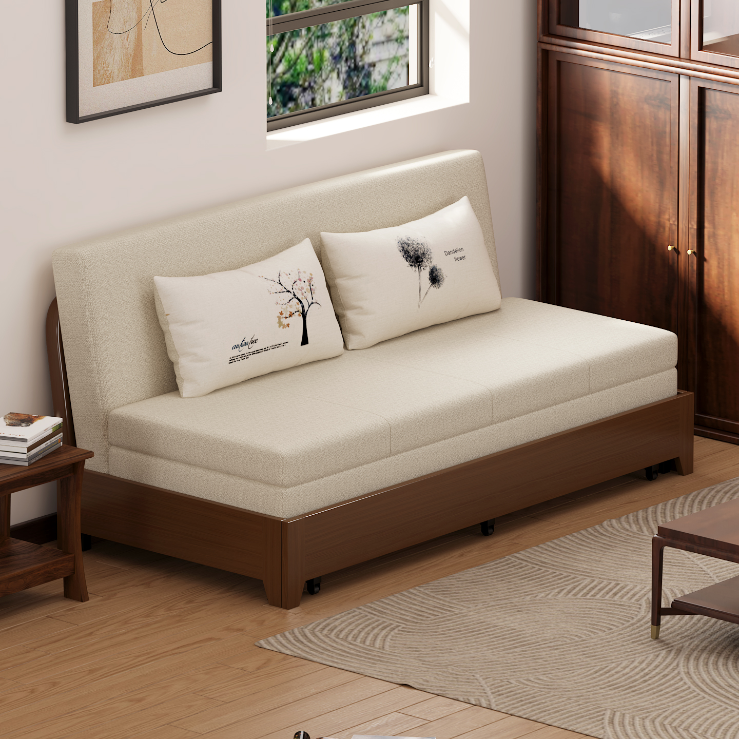 实木沙发床多功能储物两用