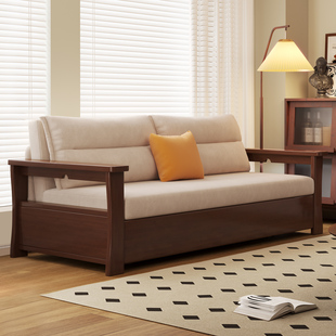 新中式实木沙发床折叠两用2025新款 小户型客厅多功能沙发床一体