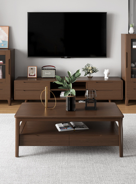 北欧全实木茶几电视柜组合小户型客厅1.2米简易办公室小茶几原木